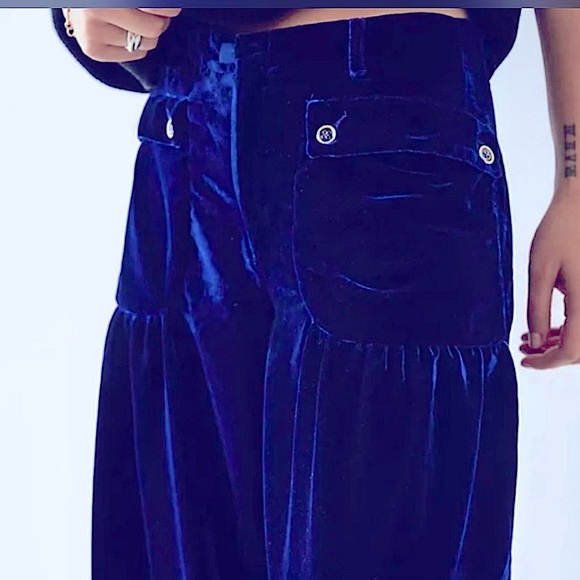 FREE PEOPLE NWT Host Pick 🎉 WE THE FREE VELVET LOTUS PANT BLUE Waist27 size 25 - Picture 5 of 10